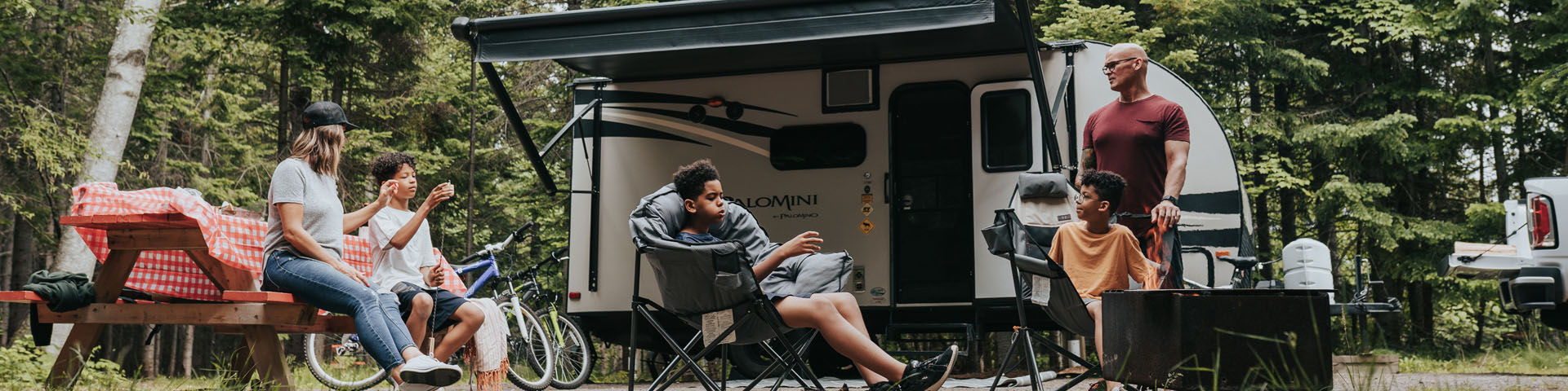 A family at their campsite.