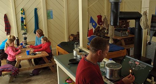 A family having a great time inside.