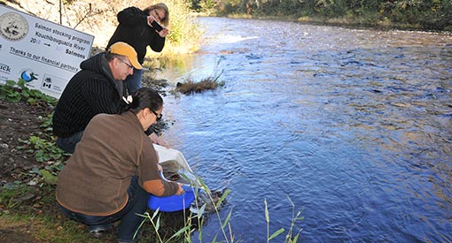 A group of people on the river bank