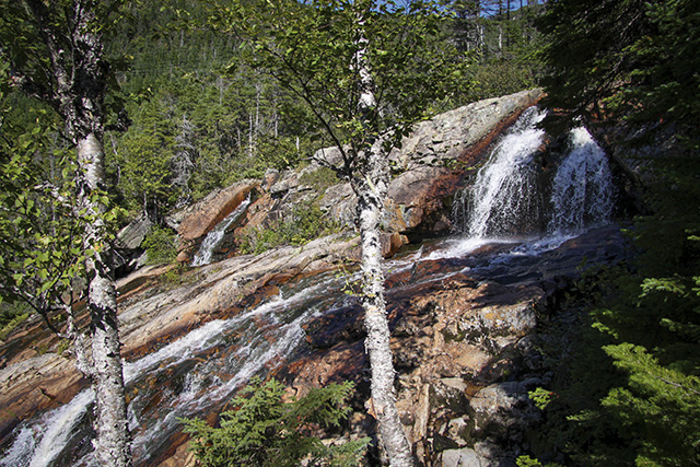 Strong flowing waterfall at Southeast Brook Falls in Gros Morne National Park