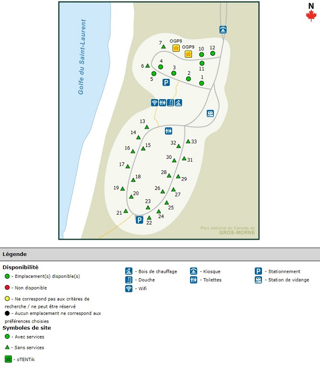 Carte du terrain de camping de green point