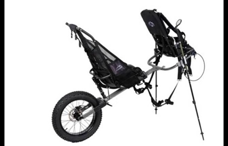 A single wheel cart with a seat and harness for pulling