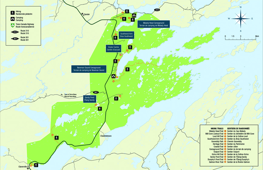 map of hiking trail in Terra Nova National Park