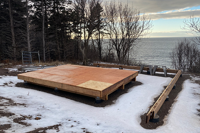 A platform where a cabin will be built at Mkwesaqtuk/Cap-Rouge Campground