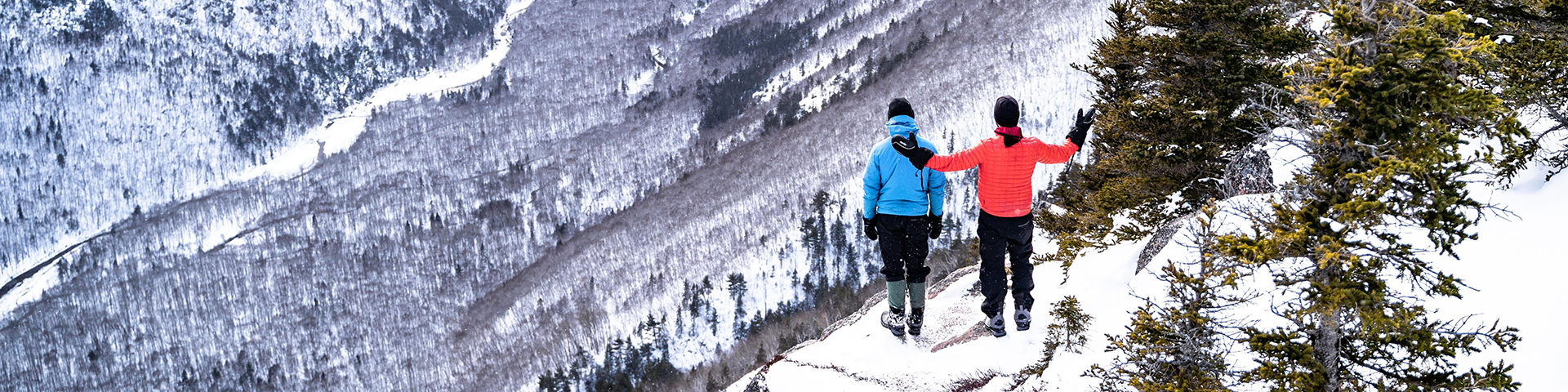 Two people at a scenic lookout overlooking the Clyburn Valley below.