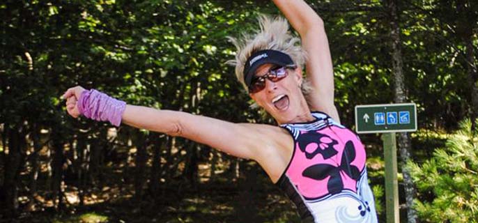 A woman jumping with excitement.