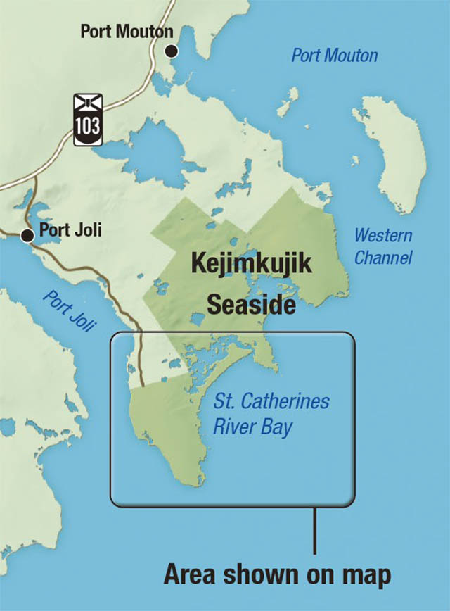 Area of Kejimkujik Seaside shown on the map