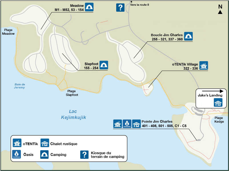 Carte du terrain de camping de la baie Jeremy