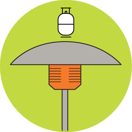 Appareils de chauffage à catalyse, au propane, à infrarouge ou à chaleur rayonnante.