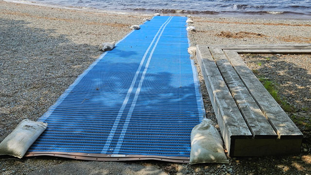 A slip resistant surface on the sand.