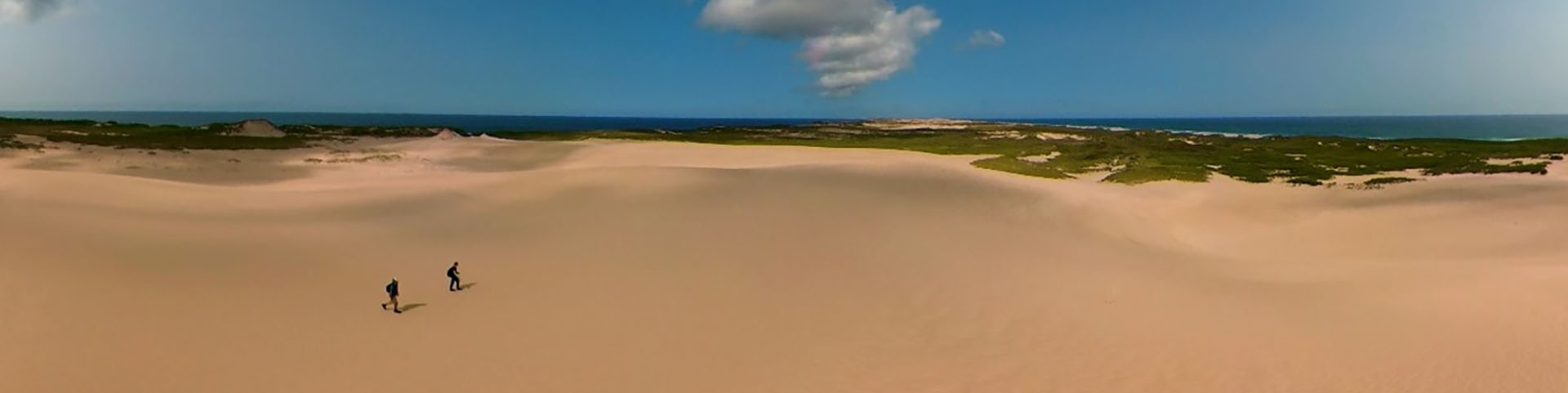 Deux randonneurs sur la dune Bald, dans la réserve de parc national de l’Île-de-Sable. 
