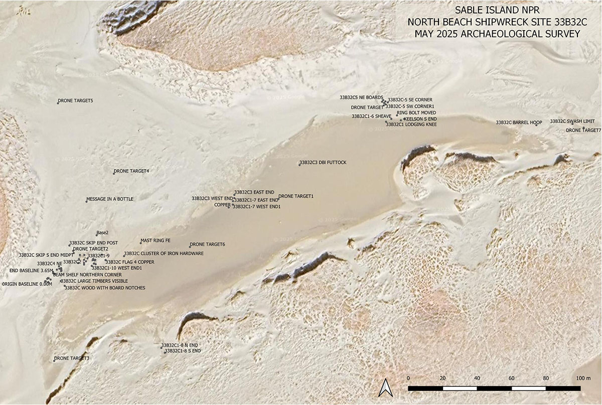 An aerial image of the wreck site with more than 50 points marked.