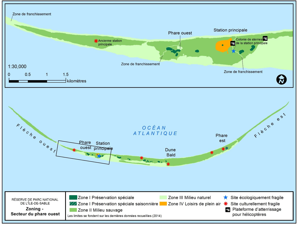 Carte de zonage – secteur du phare ouest de réserve de parc national de l’Île-de-Sable
