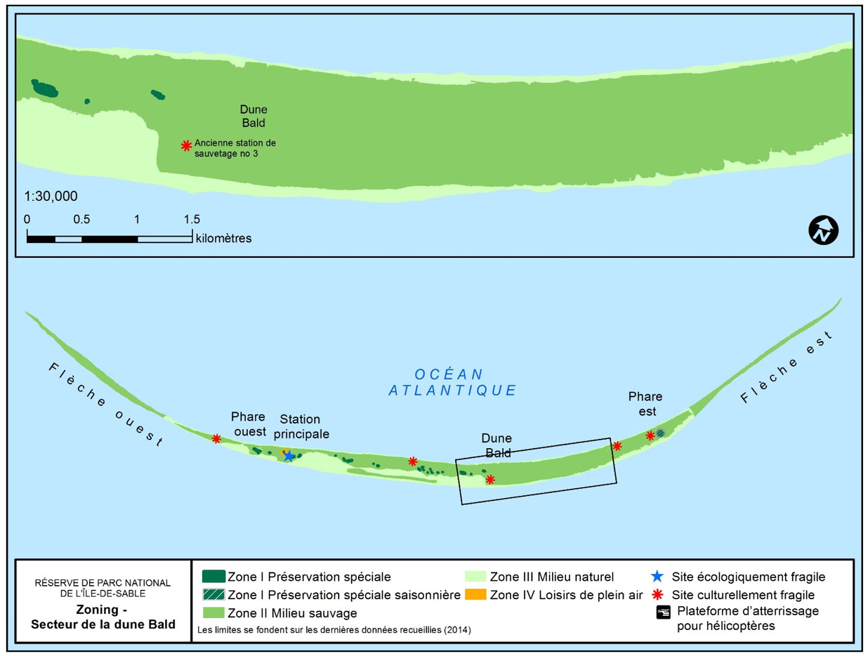 Carte de zonage – secteur de la dune Bald de réserve de parc national de l’Île-de-Sable