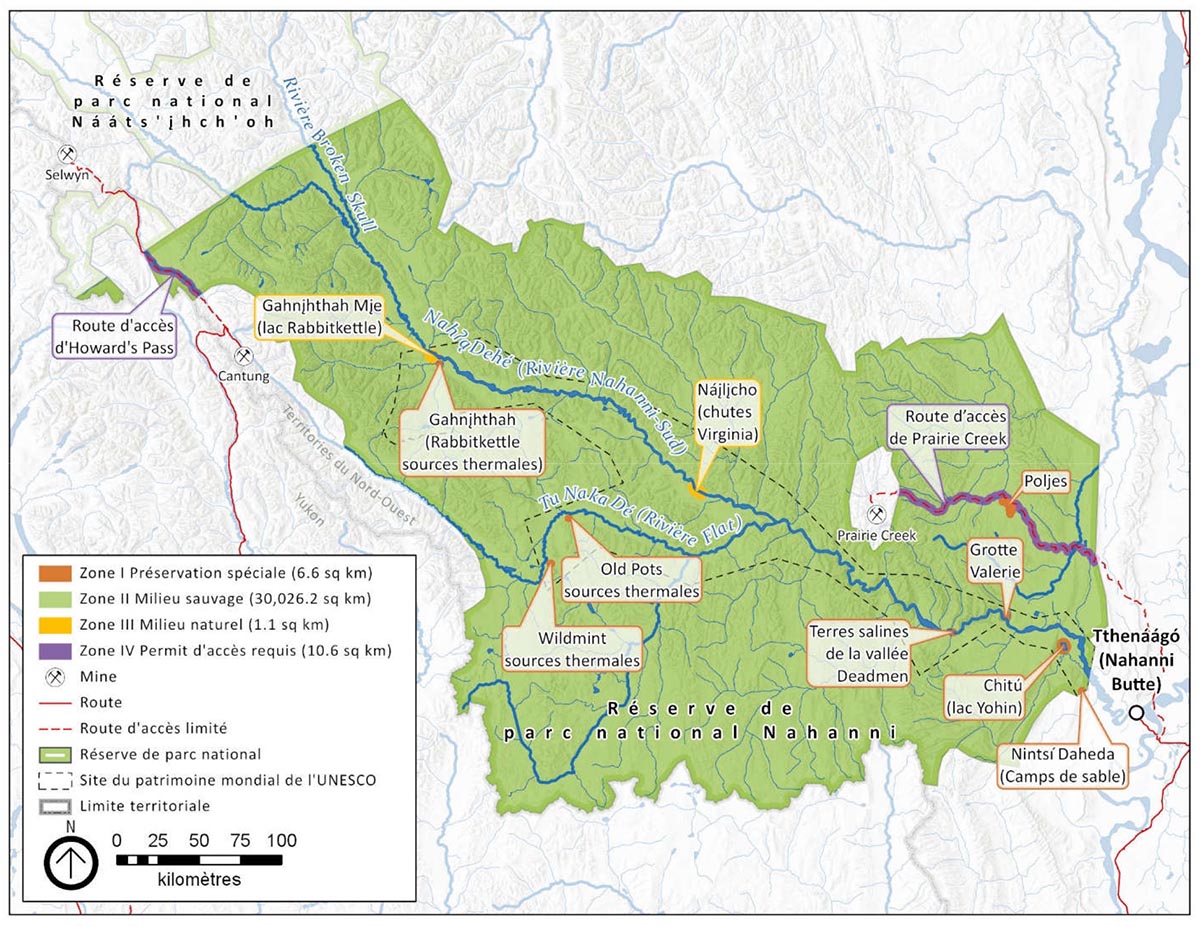 Carte du zonage de la réserve de parc national Nahanni