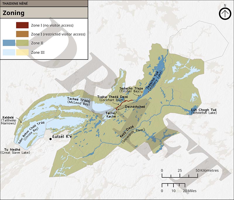 Map 1 – Overview of Thaidene Nëné Zoning, text description follows