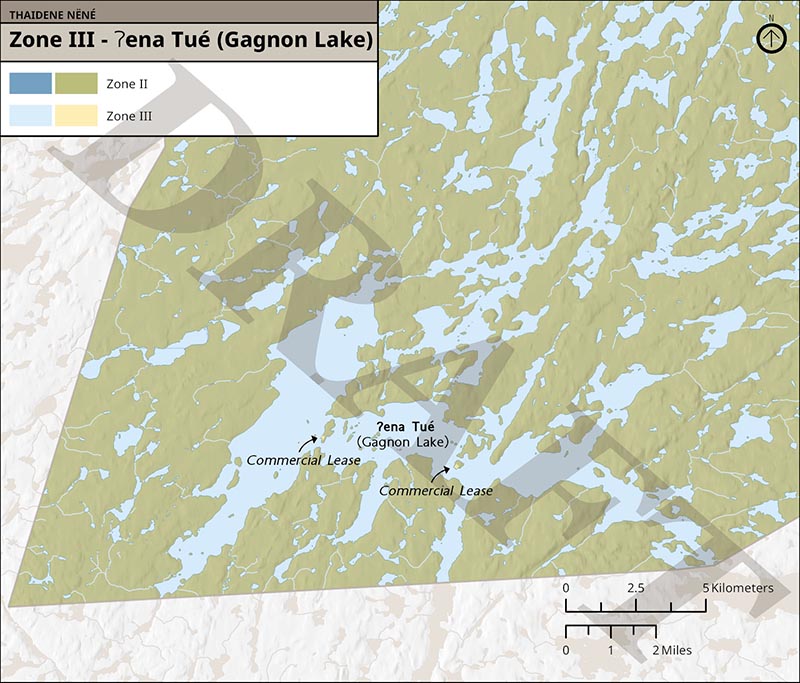 Map 5: Zone III Ɂena Tué (Gagnon Lake) Commercial Leases, text description follows