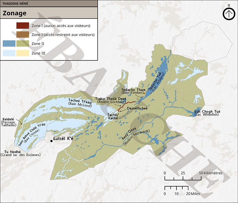 Carte 1 : Aperçu des zones de Thaidene Nëné, version textuelle suit