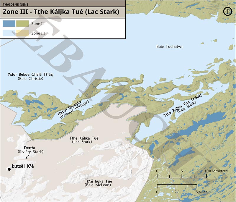 Carte 4 : Zone III – Tthe Kálįka Tué (lac Stark), version textuelle suit