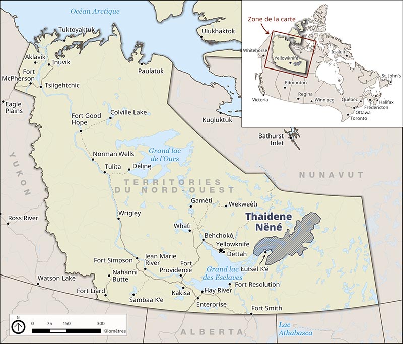  Figure 1 – Emplacement de l’aire protégée autochtone Thaidene Nëné
, version textuelle suit