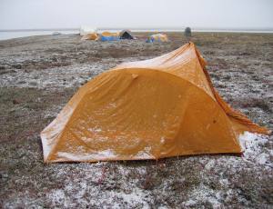 tent with snow on it