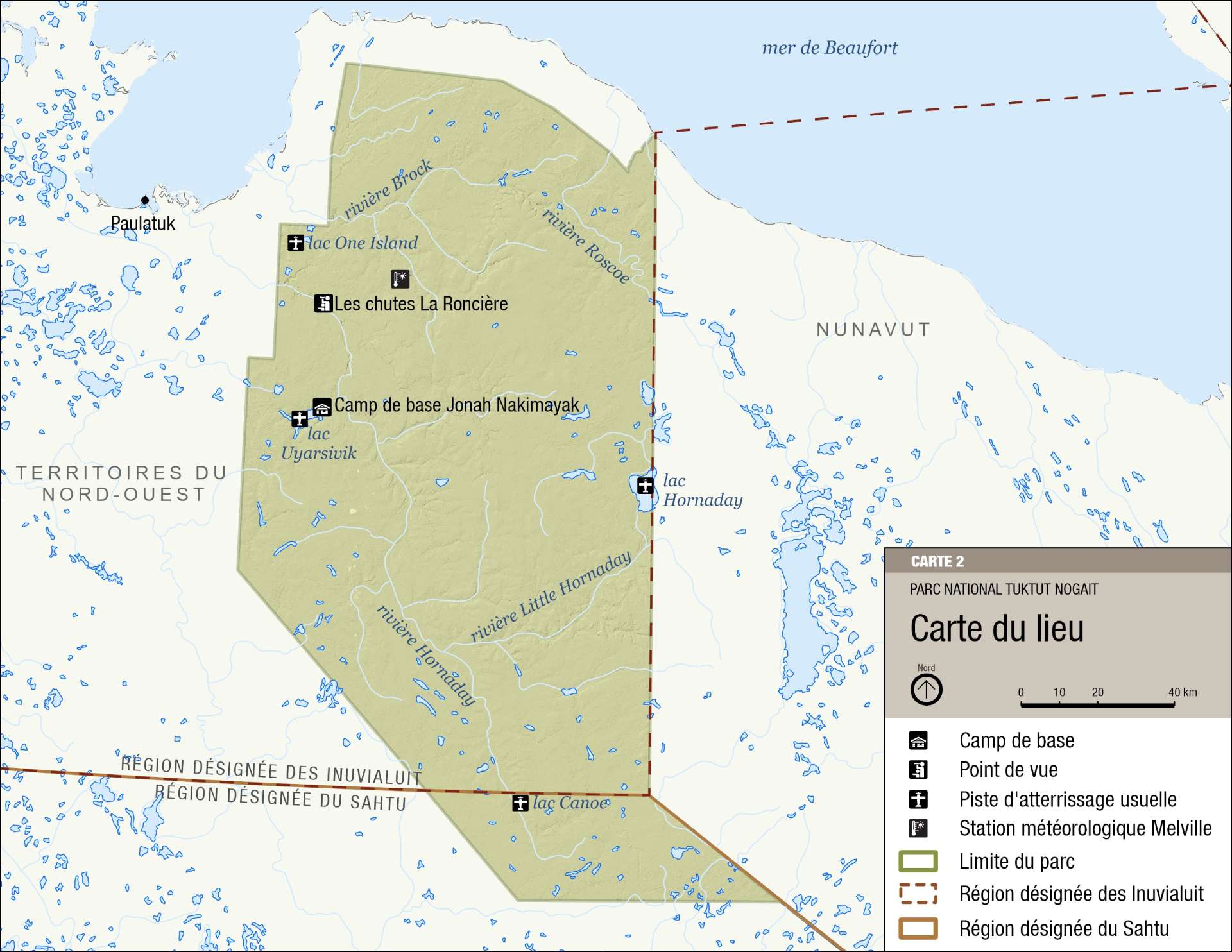 Carte 2 : Parc national Tuktut Nogait, version textuelle suit