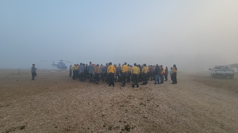Poor visibility from fog and smoke at September 1’s morning operations briefing, around 7 a.m.