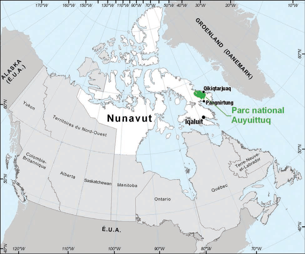 Figure 1 : Emplacement du parc national Auyuittuq au Canada