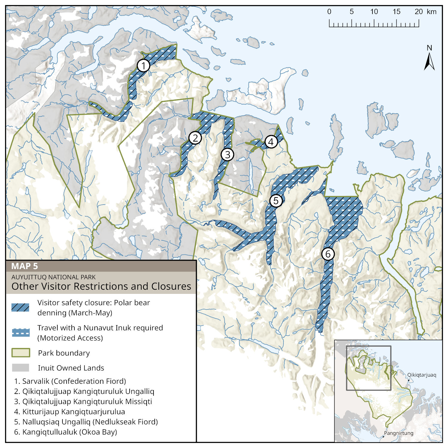 Map 5: Other visitor restrictions and closures, text description follows.