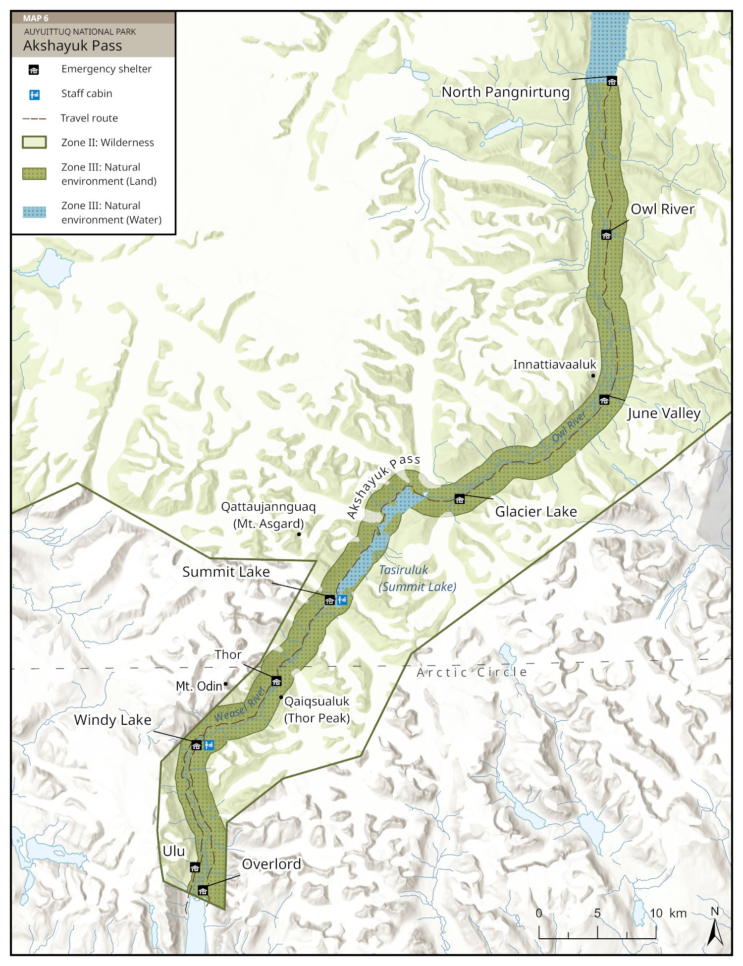 Map 6: Akshayuk Pass Management Area, text description follows.