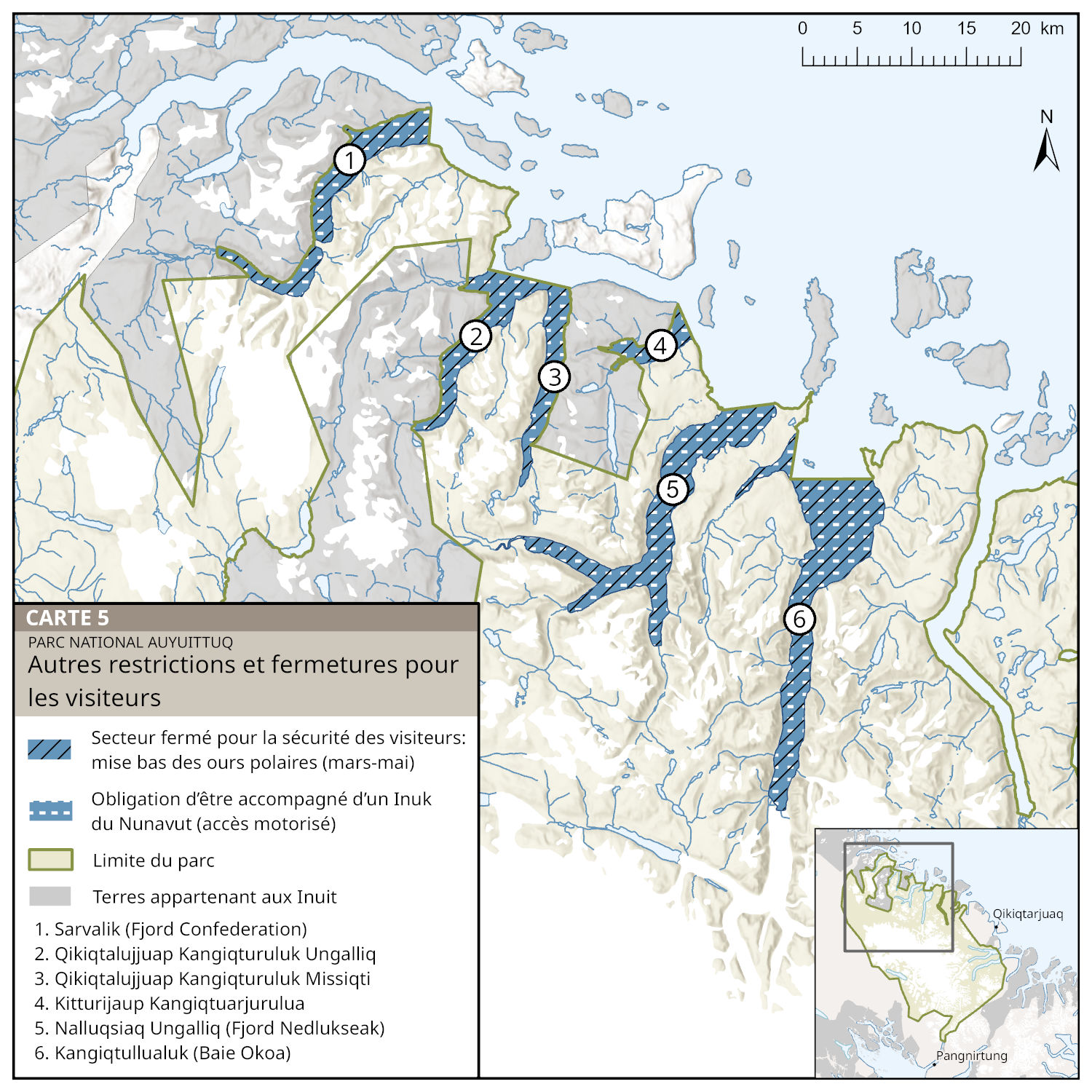 Carte 5 : Autres restrictions et fermetures pour les visiteurs , version textuelle suit. 