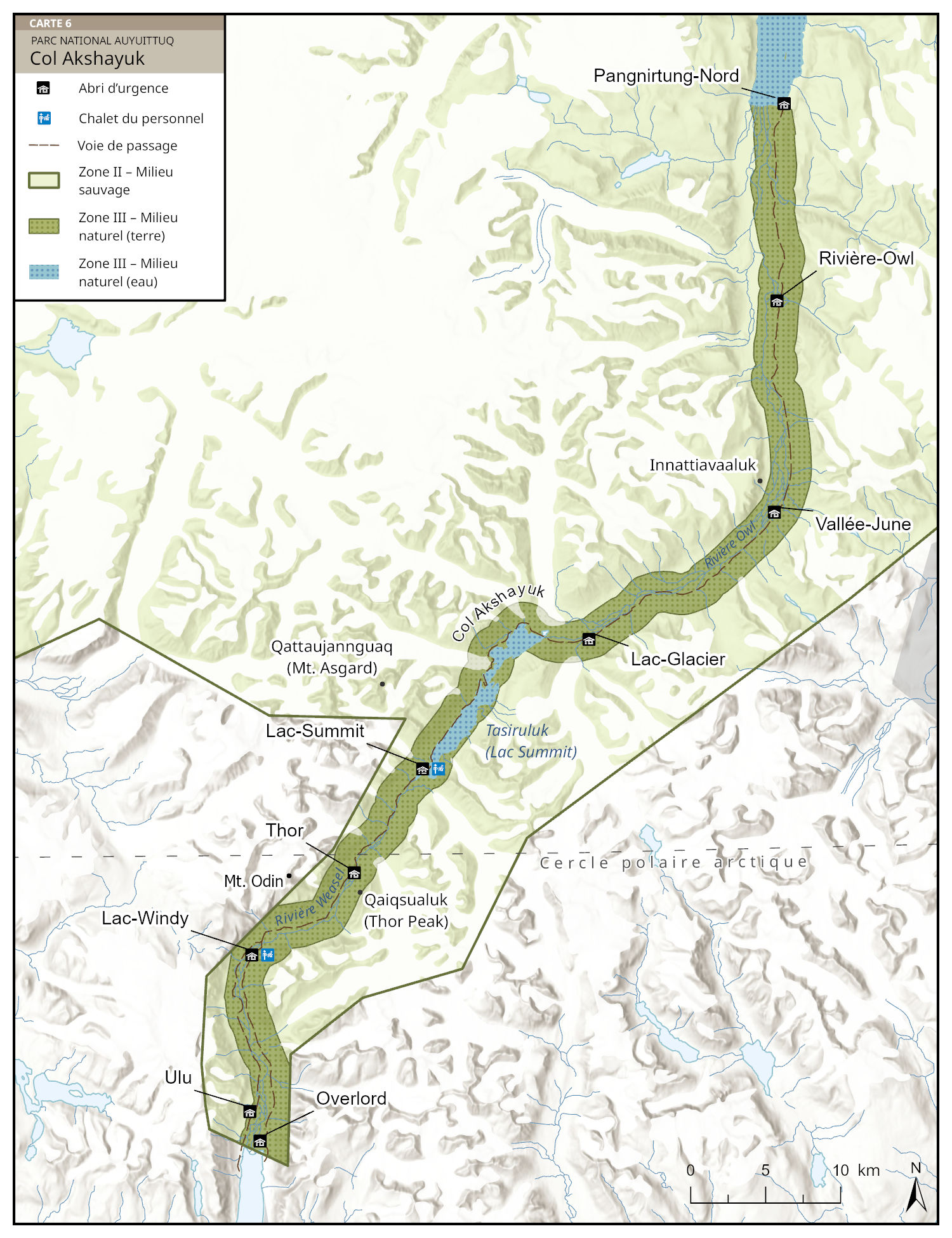 Carte 6 : Secteur de gestion du col Akshayuk, version textuelle suit. 