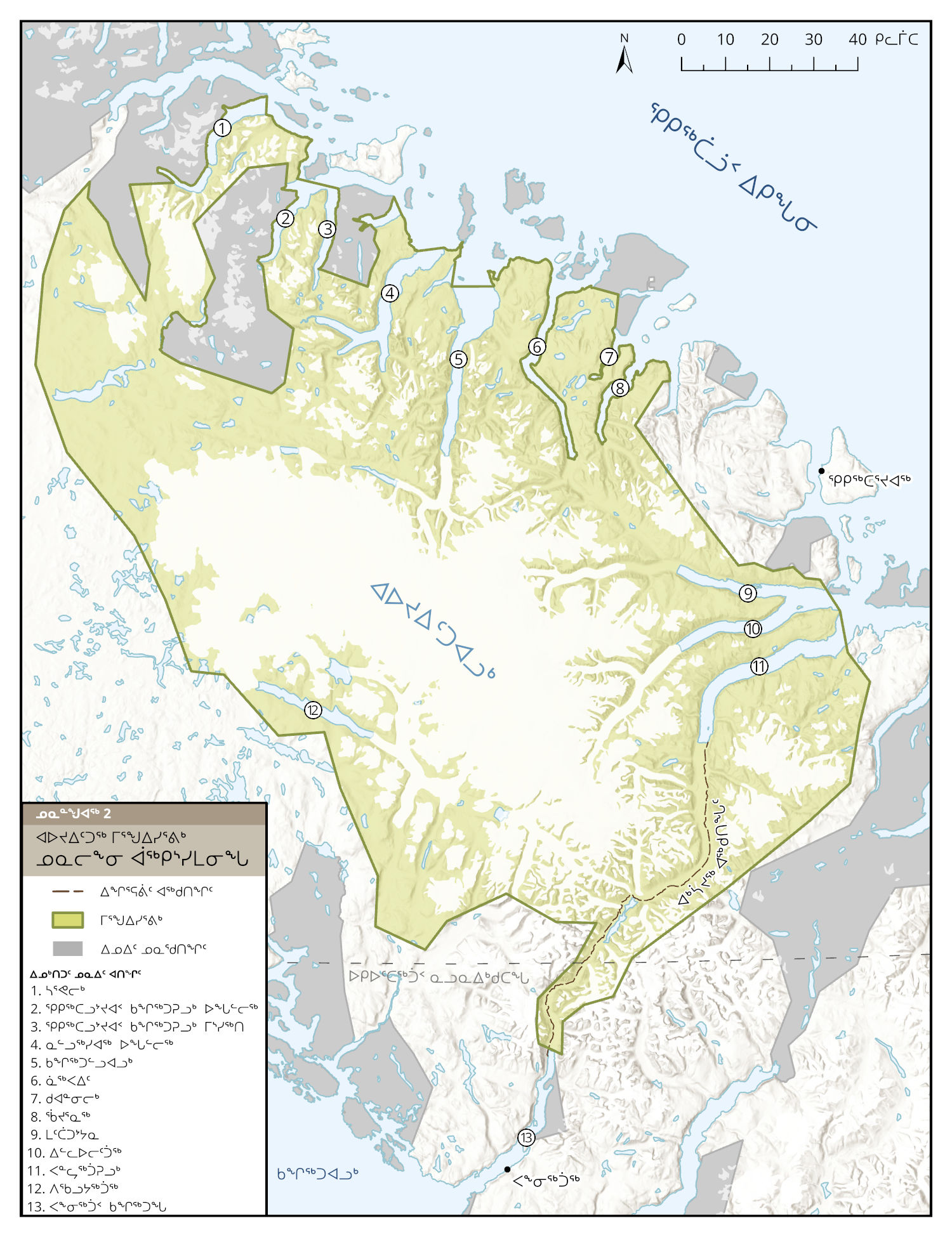 Carte 2 : Cadre local du parc national Auyuittuq , version textuelle suit.