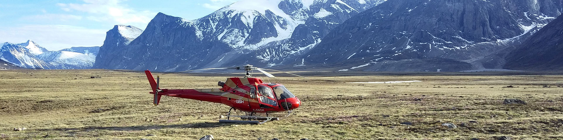 A helicopter on the tundra in Auyuittuq National Park.