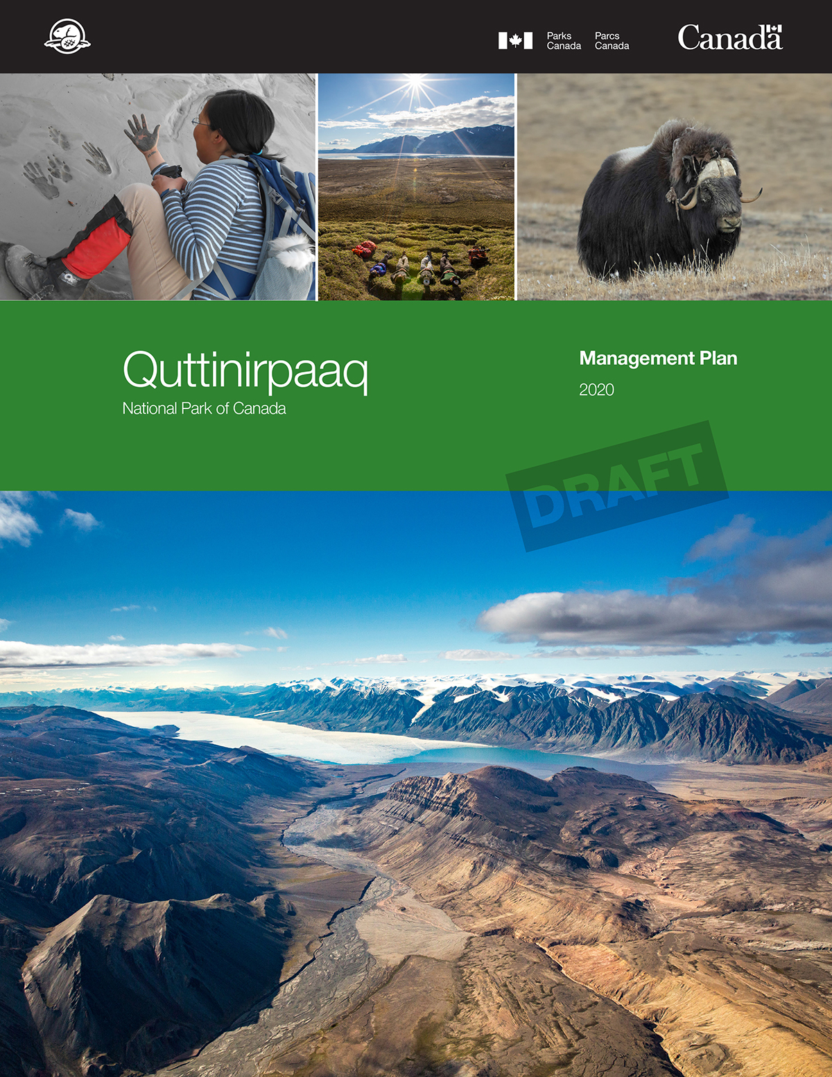 Cover page - Quttinirpaaq National Park draft management plan, 2020