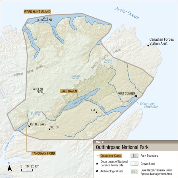 Map 2: Quttinirpaaq National Park, text description follows