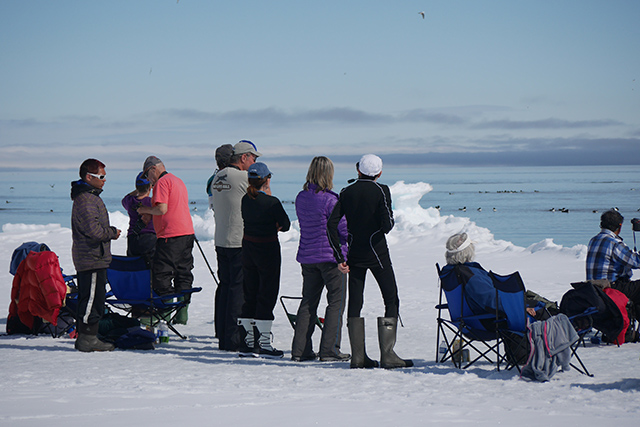 A group of people watching for wildlife at the floe edge
