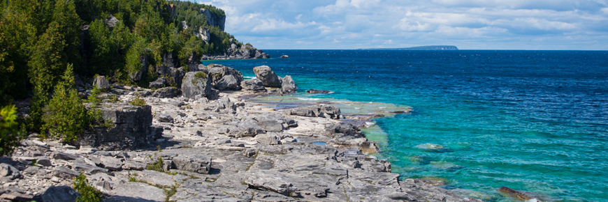 The rocky shoreline of Georgian Bay. 