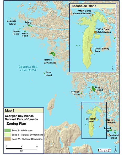 Map 3: Georgian Bay Islands National Park Zoning — Text version follows