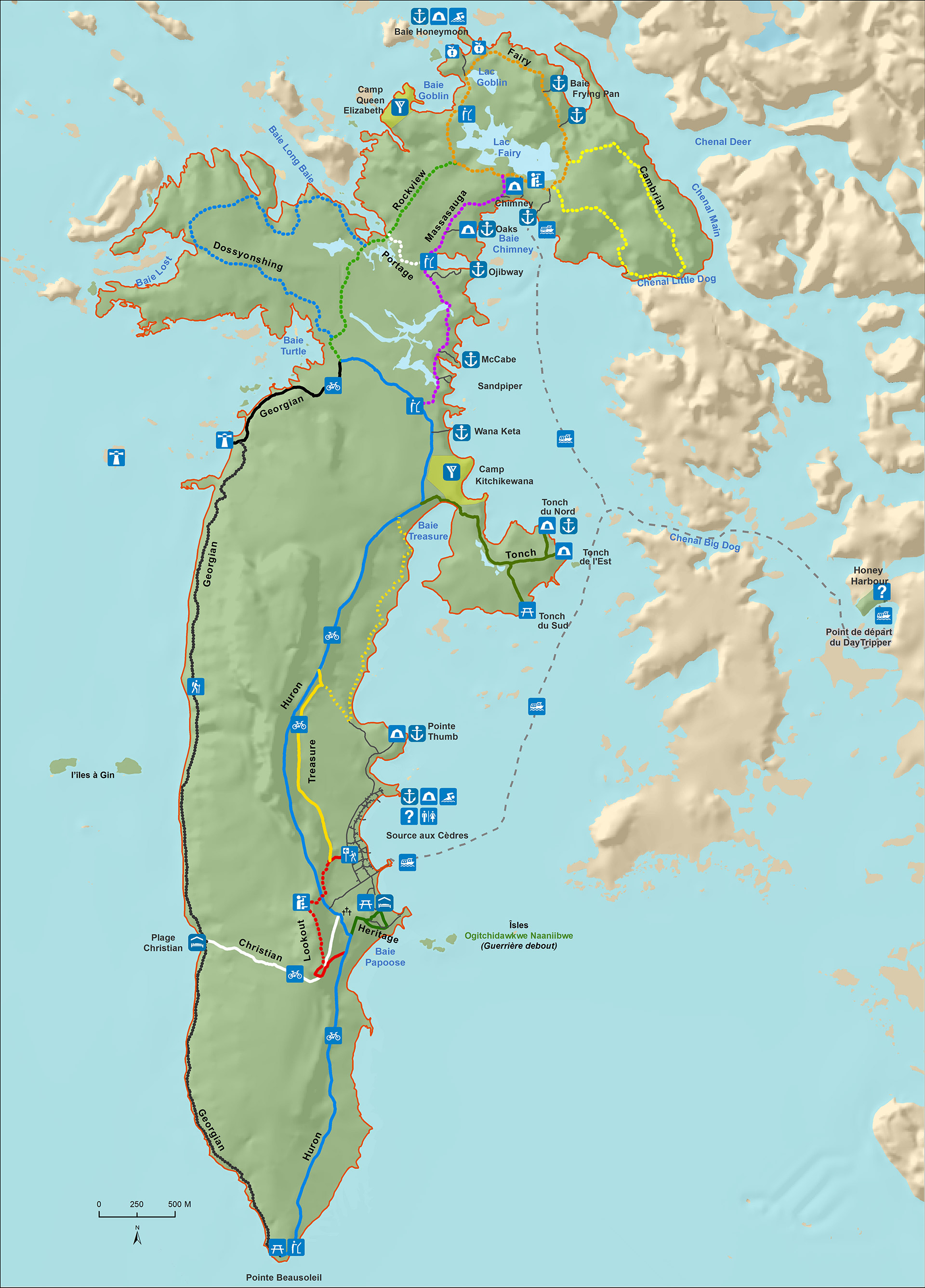 Une carte des installations autour de l'île Beausoleil