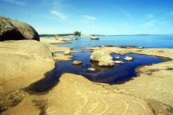 Smooth rock shoreline of Georgian Bay Islands National Park of Canada