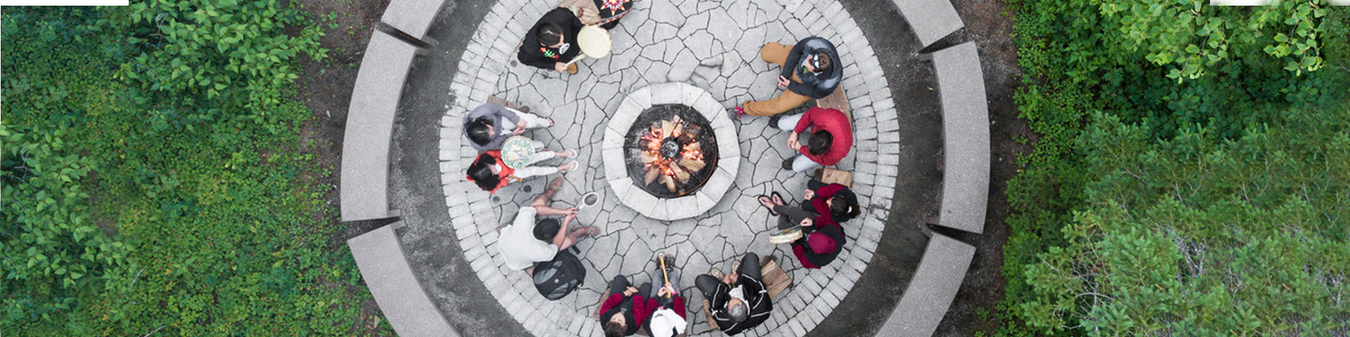 An arial view of a drum circle.