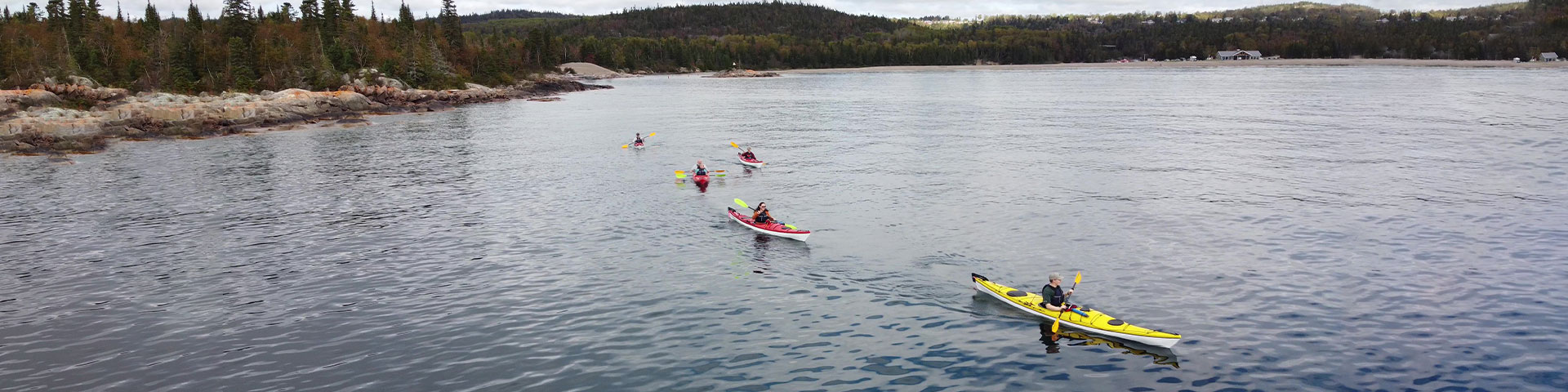 A group kayaking near Terrace Bay, Ontario