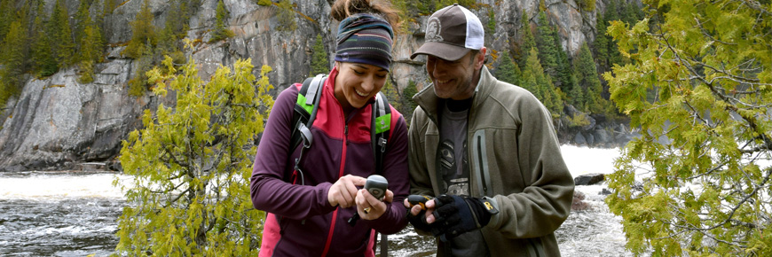 Two people geocaching