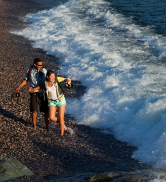 Walking in the waves of Lake Superior