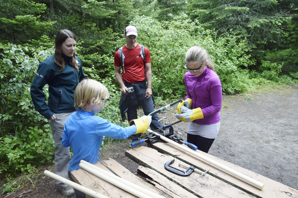 Kids at an activity station