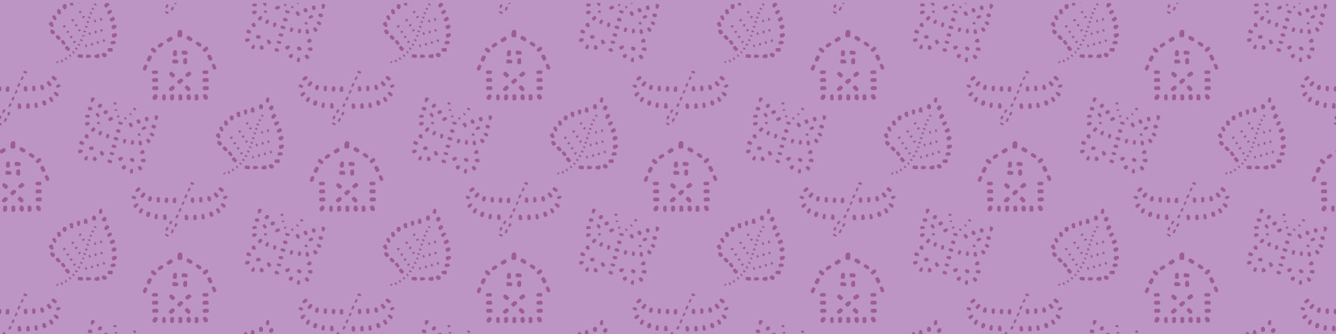 Lavender background with Rouge National Urban Park dotted outlines of a canoe, a barn, a butterfly and a leaf