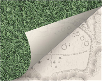 Image of grass pulling back to reveal an archaeological site map