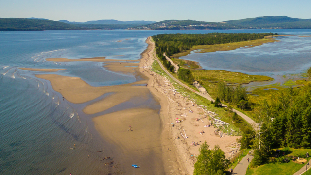 Vue aérienne de la flèche de sable de Penouille. 