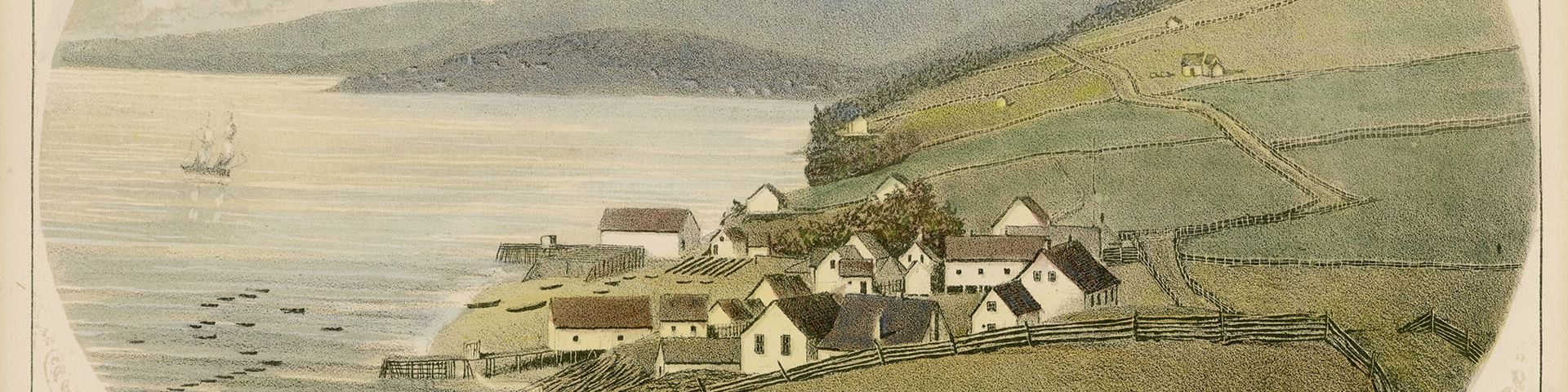Print by Thomas Pye showing a fishing village.